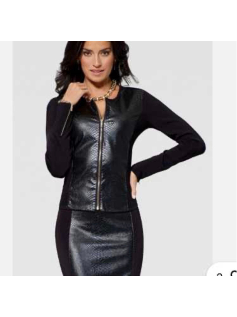 Cache Black Faux Leather Snake Print Jacket Size Small Gold Zipper Detail